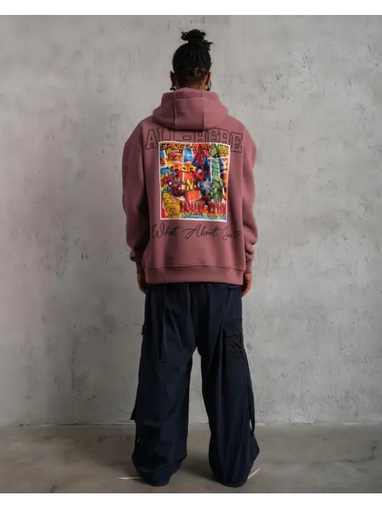 Erkek 93 Dijital Parça Baskılı Kapşonlu Sweat - Gül Kurusu