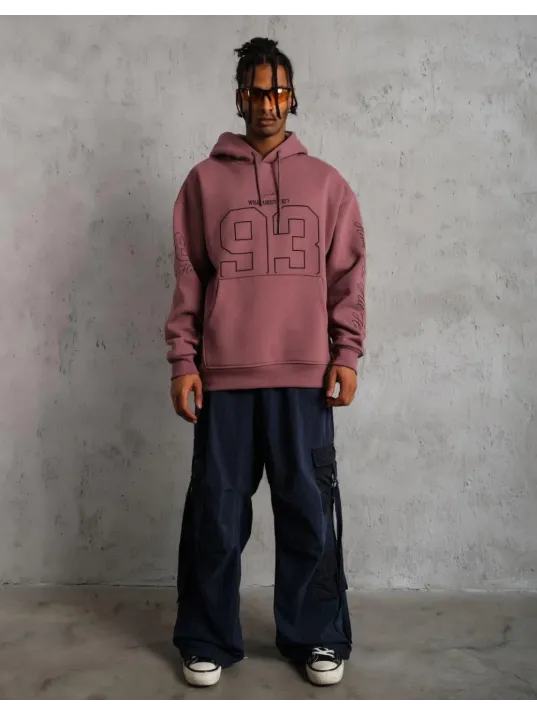 Erkek 93 Dijital Parça Baskılı Kapşonlu Sweat - Gül Kurusu