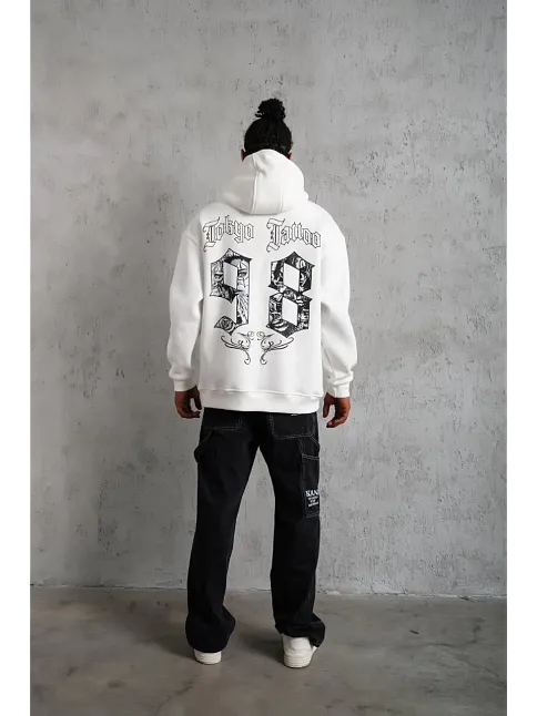Erkek 98 Baskılı Kapşonlu Sweat - Beyaz