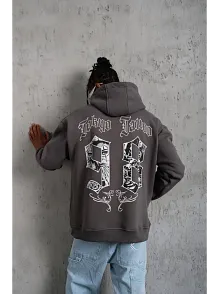 Erkek 98 Baskılı Kapşonlu Sweat - Gri