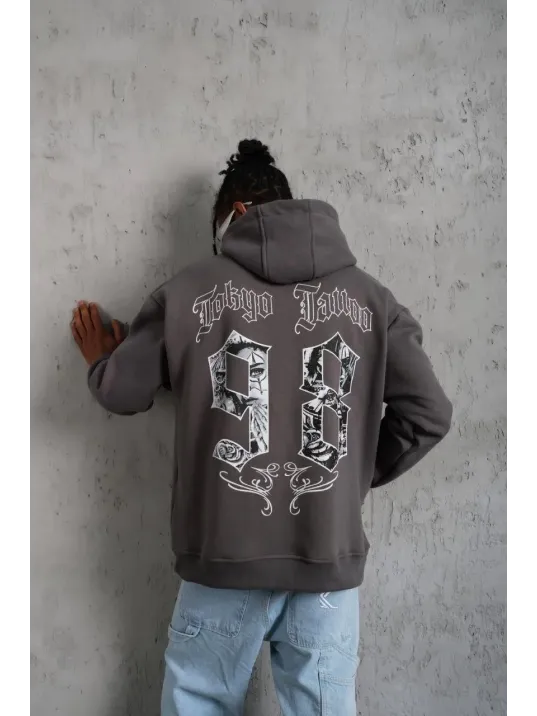 Erkek 98 Baskılı Kapşonlu Sweat - Gri