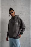 Erkek 98 Baskılı Kapşonlu Sweat - Gri