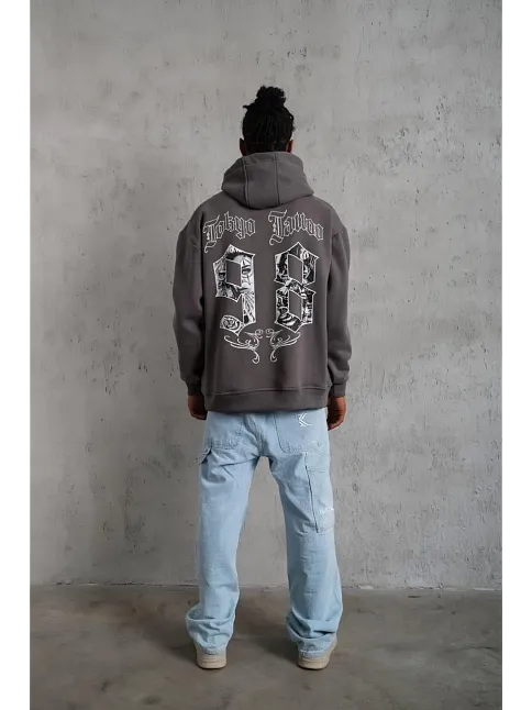 Erkek 98 Baskılı Kapşonlu Sweat - Gri