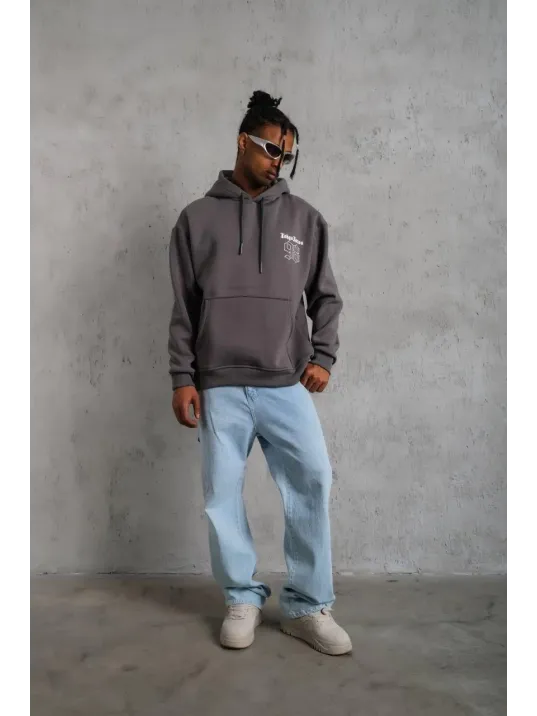 Erkek 98 Baskılı Kapşonlu Sweat - Gri