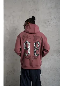 Erkek 98 Baskılı Kapşonlu Sweat - Gül Kurusu