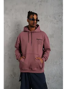 Erkek 98 Baskılı Kapşonlu Sweat - Gül Kurusu
