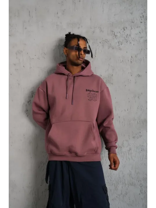 Erkek 98 Baskılı Kapşonlu Sweat - Gül Kurusu