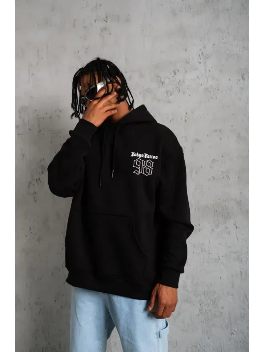 Erkek 98 Baskılı Kapşonlu Sweat - Siyah Erkek 98 Baskılı Kapşonlu Sweat - Siyah