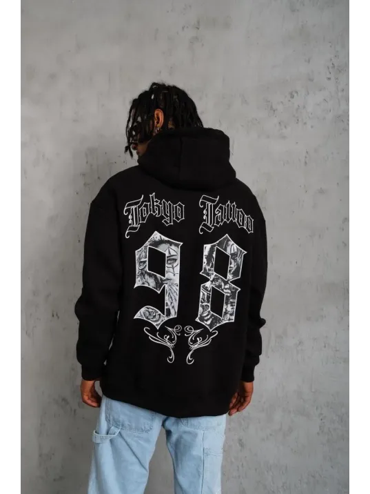 Erkek 98 Baskılı Kapşonlu Sweat - Siyah Erkek 98 Baskılı Kapşonlu Sweat - Siyah