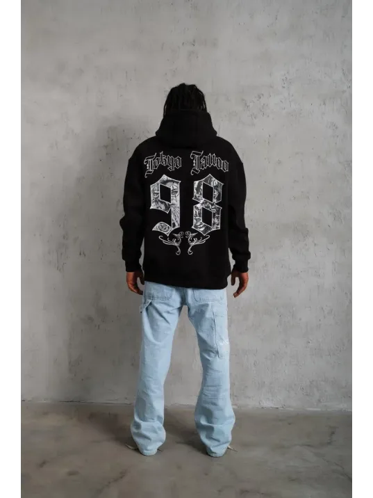 Erkek 98 Baskılı Kapşonlu Sweat - Siyah Erkek 98 Baskılı Kapşonlu Sweat - Siyah