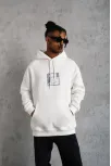 Erkek Ön Arka Baskılı Kapşonlu Sweat - Beyaz