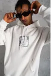 Erkek Ön Arka Baskılı Kapşonlu Sweat - Beyaz