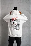 Erkek Ön Arka Baskılı Kapşonlu Sweat - Beyaz