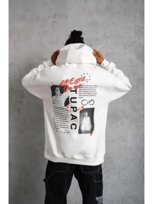 Erkek Ön Arka Baskılı Kapşonlu Sweat - Beyaz Erkek Ön Arka Baskılı Kapşonlu Sweat - Beyaz