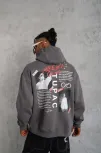 Erkek Ön Arka Baskılı Kapşonlu Sweat - Gri