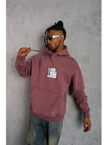 Erkek Ön Arka Baskılı Kapşonlu Sweat - Gül Kurusu