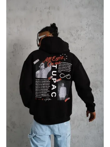 Erkek Ön Arka Baskılı Kapşonlu Sweat - Siyah Erkek Ön Arka Baskılı Kapşonlu Sweat - Siyah