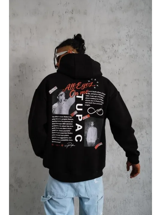 Erkek Ön Arka Baskılı Kapşonlu Sweat - Siyah Erkek Ön Arka Baskılı Kapşonlu Sweat - Siyah