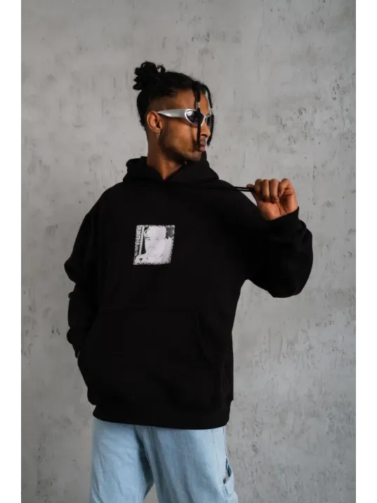 Erkek Ön Arka Baskılı Kapşonlu Sweat - Siyah Erkek Ön Arka Baskılı Kapşonlu Sweat - Siyah