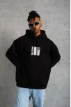 Erkek Ön Arka Baskılı Kapşonlu Sweat - Siyah