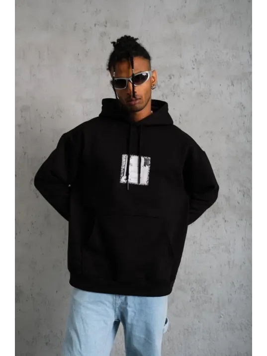 Erkek Ön Arka Baskılı Kapşonlu Sweat - Siyah Erkek Ön Arka Baskılı Kapşonlu Sweat - Siyah