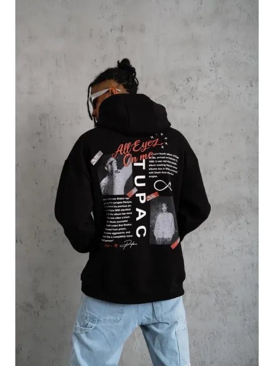 Erkek Ön Arka Baskılı Kapşonlu Sweat - Siyah Erkek Ön Arka Baskılı Kapşonlu Sweat - Siyah