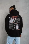 Erkek Ön Arka Baskılı Kapşonlu Sweat - Siyah