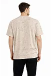 Erkek Asit Yıkama Bisiklet Yaka Kısa Kollu Oversize T-shirt Tişört - Bej