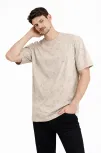 Erkek Asit Yıkama Bisiklet Yaka Kısa Kollu Oversize T-shirt Tişört - Bej Erkek Asit Yıkama Bisiklet Yaka Kısa Kollu Oversize T-shirt Tişört - Bej