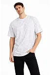 Erkek Asit Yıkama Bisiklet Yaka Kısa Kollu Oversize T-shirt Tişört - Beyaz