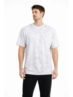 Erkek Asit Yıkama Bisiklet Yaka Kısa Kollu Oversize T-shirt Tişört - Beyaz