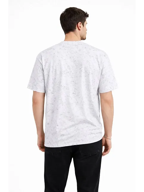 Erkek Asit Yıkama Bisiklet Yaka Kısa Kollu Oversize T-shirt Tişört - Beyaz