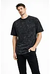 Erkek Asit Yıkama Bisiklet Yaka Kısa Kollu Oversize T-shirt Tişört - Siyah