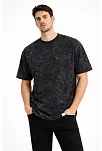 Erkek Asit Yıkama Bisiklet Yaka Kısa Kollu Oversize T-shirt Tişört - Siyah