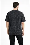 Erkek Asit Yıkama Bisiklet Yaka Kısa Kollu Oversize T-shirt Tişört - Siyah
