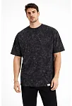 Erkek Asit Yıkama Bisiklet Yaka Kısa Kollu Oversize T-shirt Tişört - Siyah
