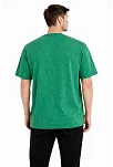 Erkek Asit Yıkama Bisiklet Yaka Kısa Kollu Oversize T-shirt Tişört - Yeşil