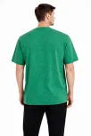 Erkek Asit Yıkama Bisiklet Yaka Kısa Kollu Oversize T-shirt Tişört - Yeşil