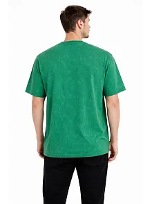 Erkek Asit Yıkama Bisiklet Yaka Kısa Kollu Oversize T-shirt Tişört - Yeşil