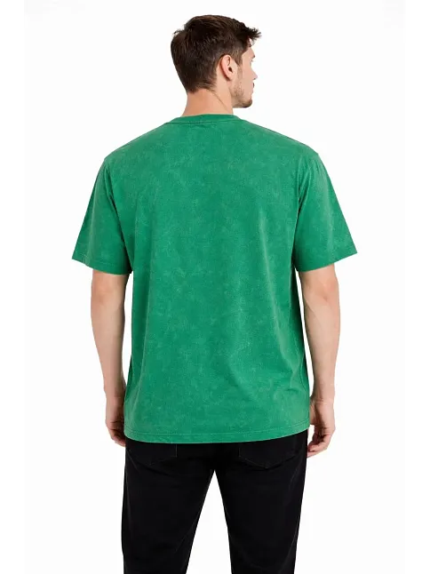 Erkek Asit Yıkama Bisiklet Yaka Kısa Kollu Oversize T-shirt Tişört - Yeşil