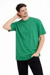 Erkek Asit Yıkama Bisiklet Yaka Kısa Kollu Oversize T-shirt Tişört - Yeşil