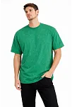 Erkek Asit Yıkama Bisiklet Yaka Kısa Kollu Oversize T-shirt Tişört - Yeşil