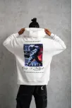 Erkek Astronot Baskılı Kapüşonlu Sweat - Beyaz