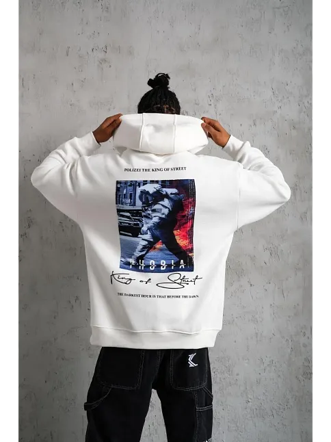 Erkek Astronot Baskılı Kapüşonlu Sweat - Beyaz