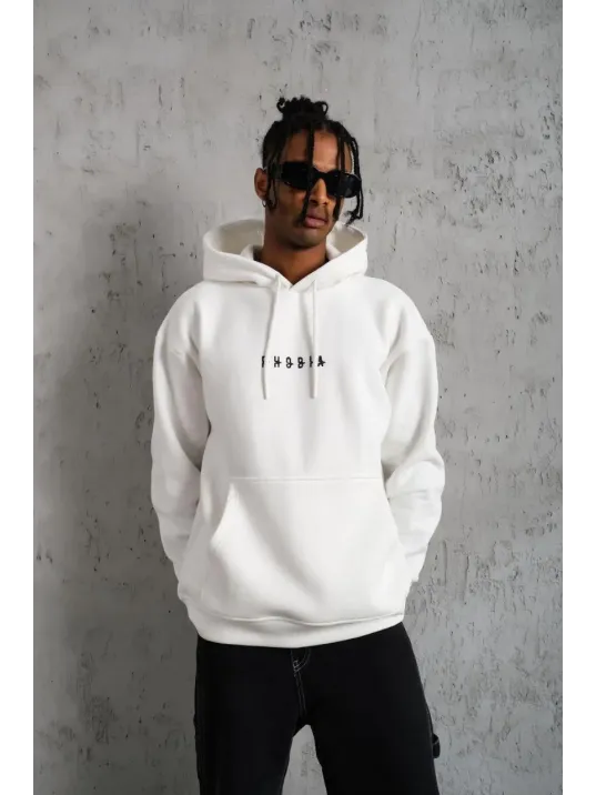 Erkek Astronot Baskılı Kapüşonlu Sweat - Beyaz