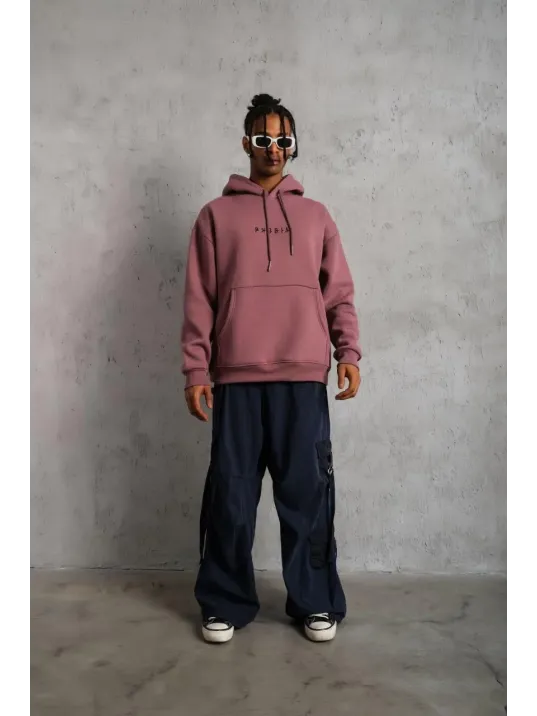 Erkek Astronot Baskılı Kapüşonlu Sweat - Gül Kurusu