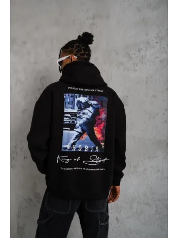 Erkek Astronot Baskılı Kapüşonlu Sweat - Siyah