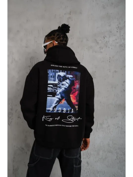 Erkek Astronot Baskılı Kapüşonlu Sweat - Siyah Erkek Astronot Baskılı Kapüşonlu Sweat - Siyah