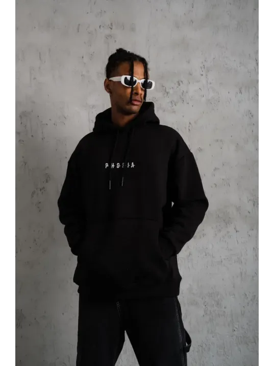 Erkek Astronot Baskılı Kapüşonlu Sweat - Siyah Erkek Astronot Baskılı Kapüşonlu Sweat - Siyah