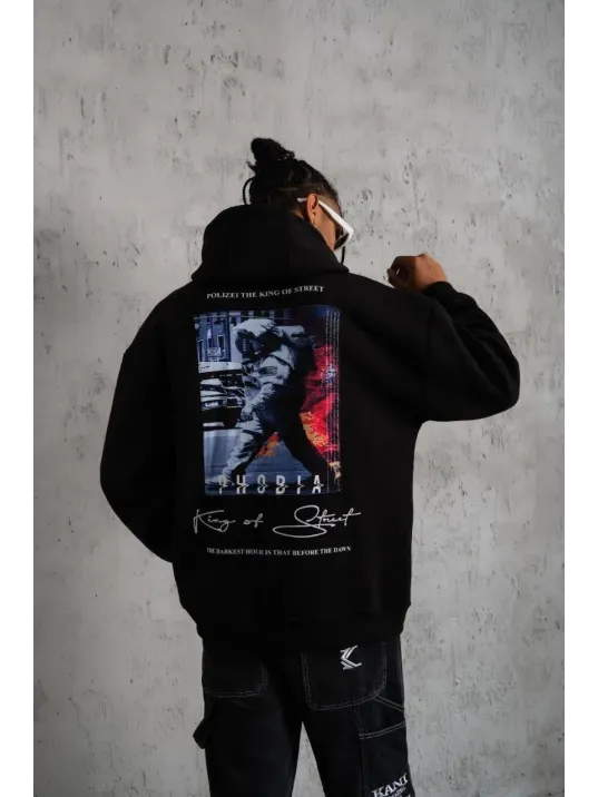 Erkek Astronot Baskılı Kapüşonlu Sweat - Siyah Erkek Astronot Baskılı Kapüşonlu Sweat - Siyah